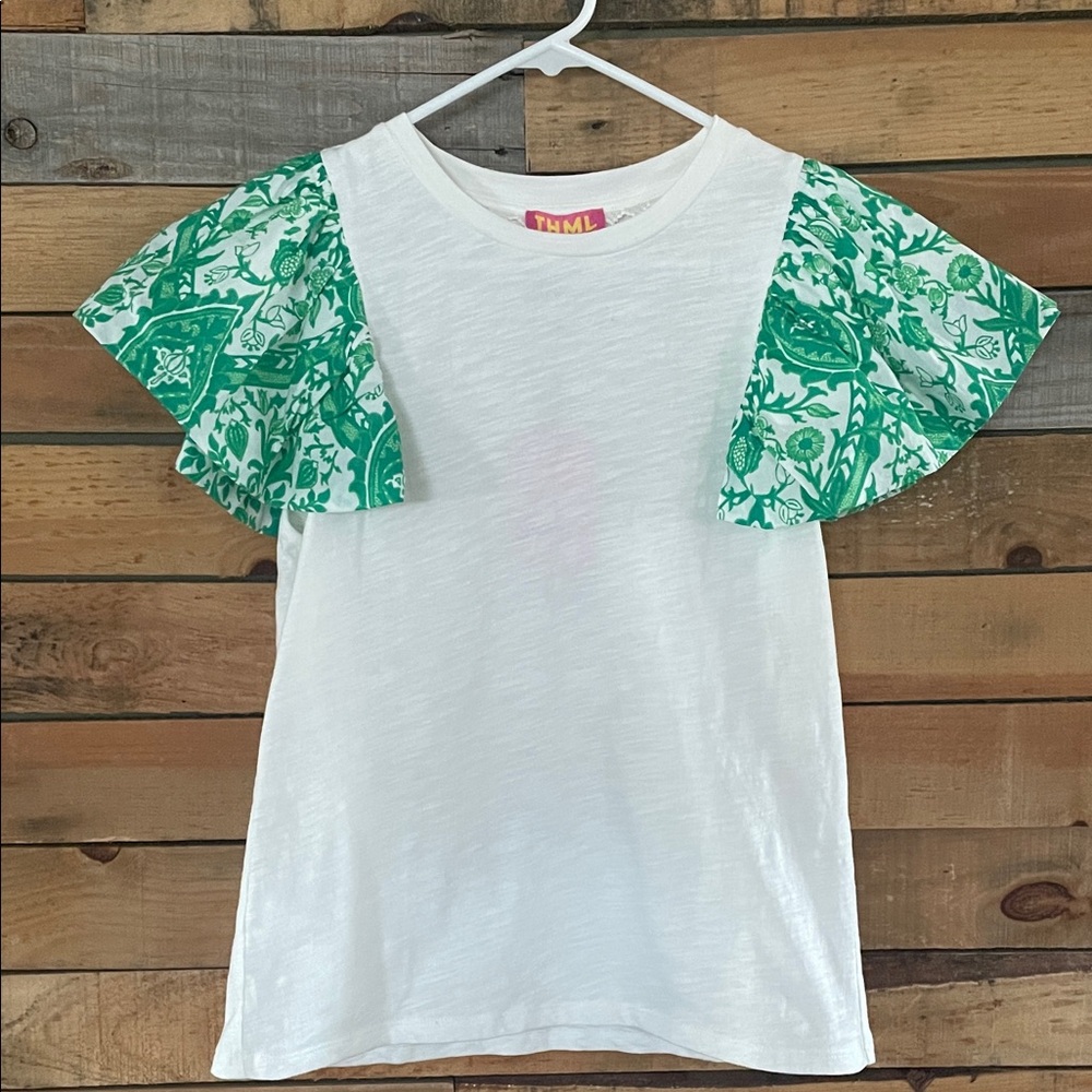 THML White and Green Short Sleeve Tee